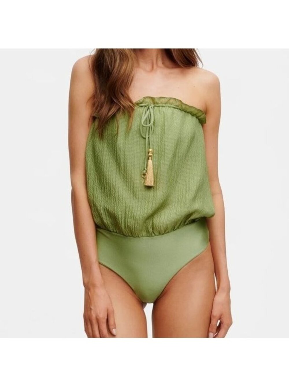 Hanne Bloch Bandeau Silk One piece Swimsuit Elegant Designer Beach Womens L